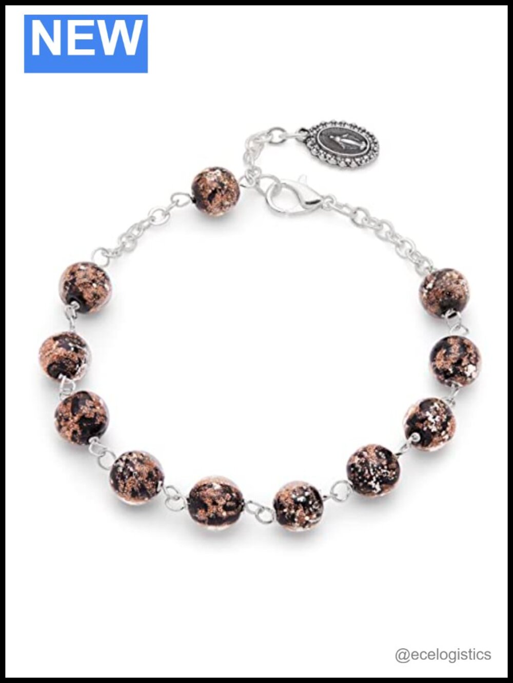 Mother-of-Pearl Rosary Bracelet Catholic Crucifix Link Chain 8.66"